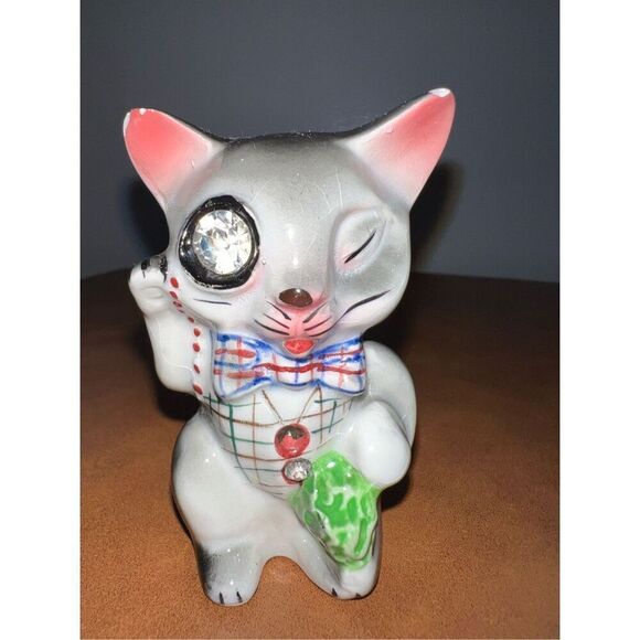 LEFTON Salt Pepper Shaker Set Jeweled Cats-Vintage Japan MCM Ceramic Matching - Picture 4 of 9